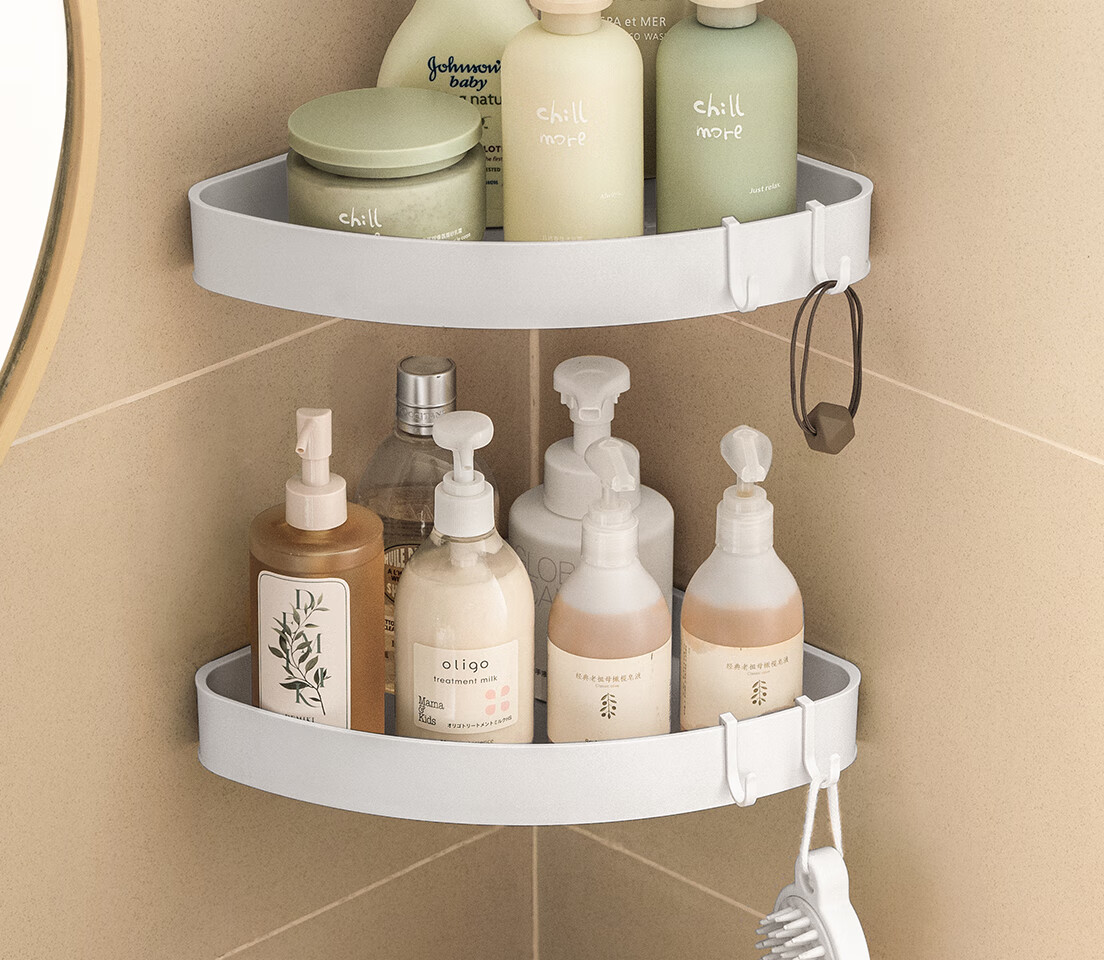 Lanjiaoluo Bathroom Storage Rack, No Drilling Required, Wall-Mounted Toilet Organizer Shelf with Hooks, 40CM 2