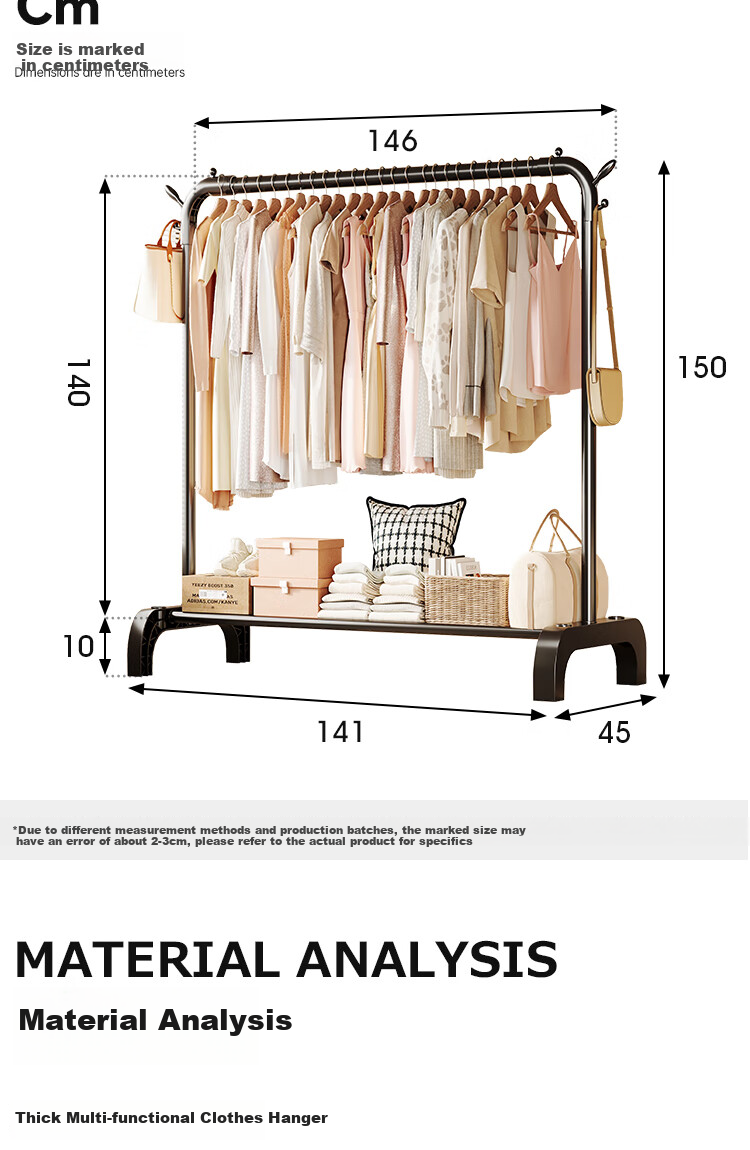 QIAONAMEI Floor-Standing Clothes Rack, Single Pole Hanger, Bedroom Coat And Hat Stand, Indoor Clothes Storage Rack, Quilt Drying Rod, 2678 15