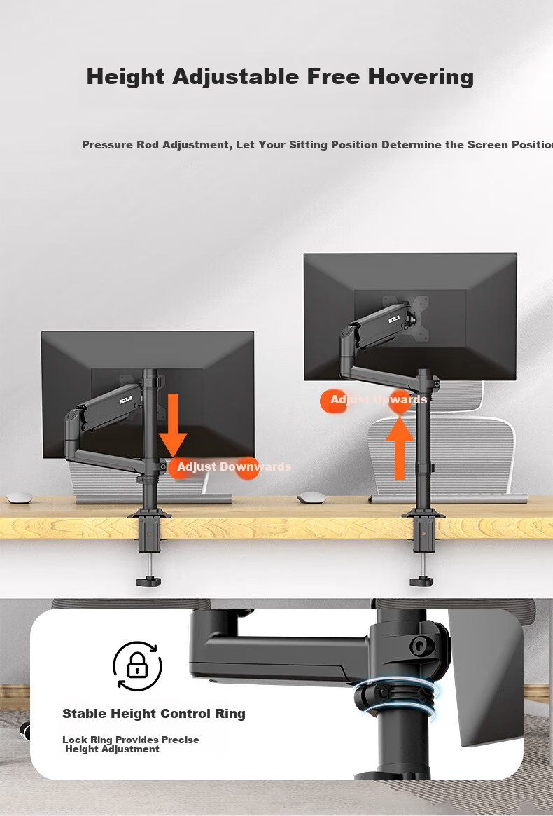 ECOLA Monitor Stand, Arm Column Style, Height Adjustable, Free Floating, Gaming Design, Versatile, Can Be Inverted, Computer Stand, Black 8