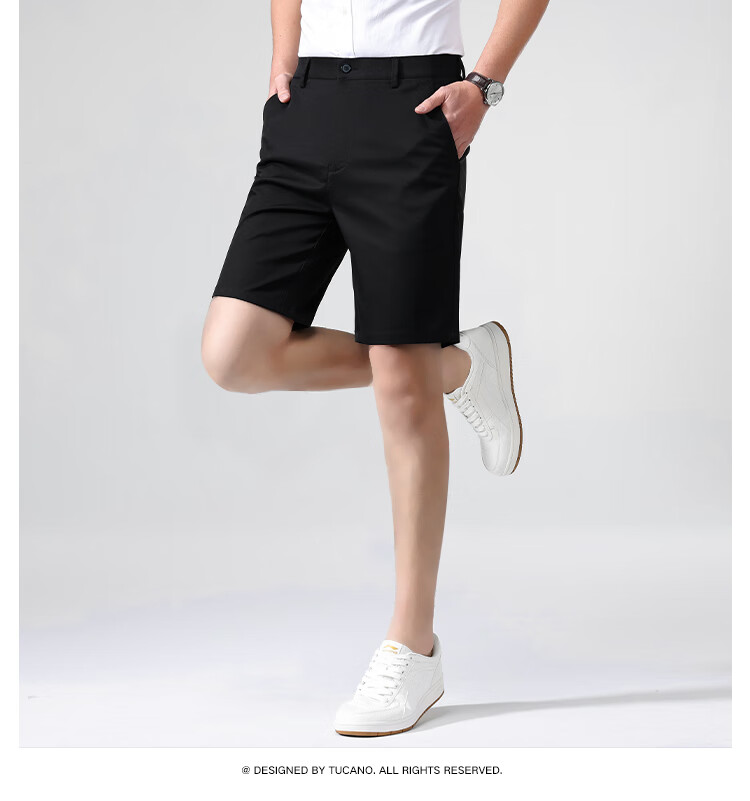ROMON Men's Summer Ice-Feel Skin-Friendly Business Casual Breathable Quick-Dry Five-Point Shorts Black 35 3