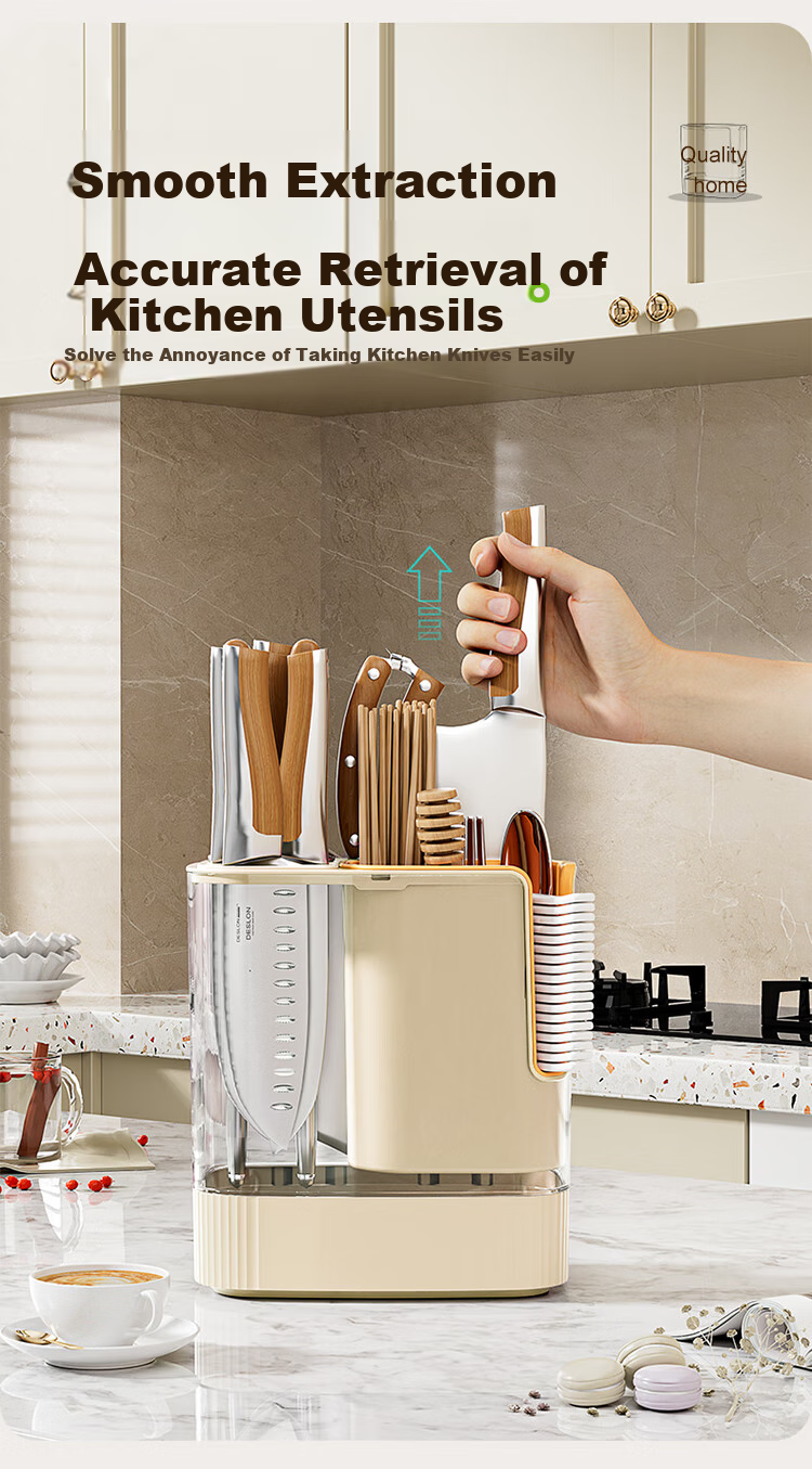 OAK Chopstick Holder, Knife Rack, Kitchen Utensil Organizer, Multi-Functional Draining Storage Container for Chopsticks And Knives C1545 4
