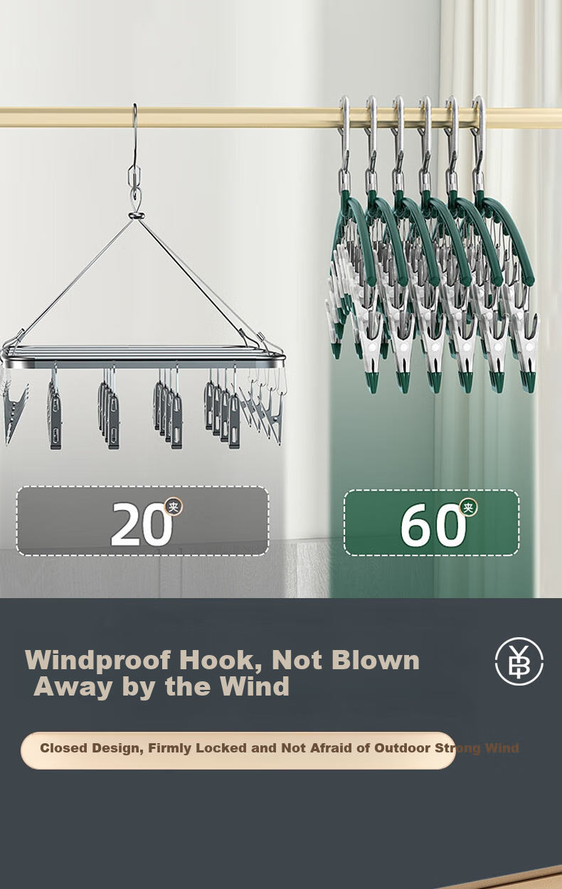 Bingyou Nano Non-Slip Sock Hanger with 10 Clips, Luxury Dipped Multi-Functional Seamless Clothes Hanger, Windproof Drying Rack for Underwear Clips 1