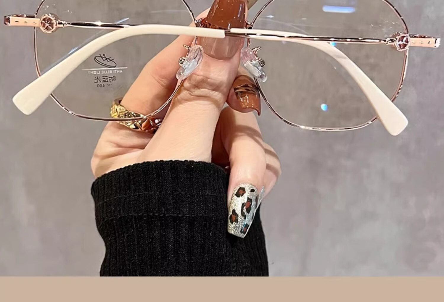 Murata Inao Anti-Blue Light Glasses Ultra-Light Milky White Gold Frame High-Definition Myopia Glasses Nude Makeup Essential Gold Frame Milky White 100 Degree 11