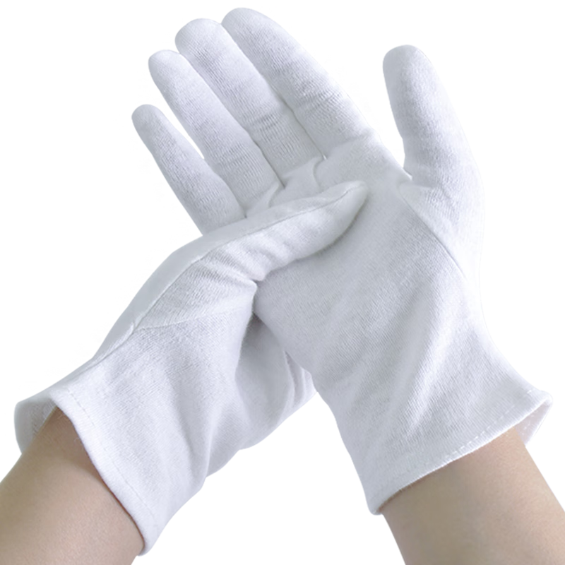 Ams White Gloves Autumn Recruitment Etiquette Gloves Pure Cotton Thick Breathable Inspection Reception Work Gloves Large Size 12 Pairs A585