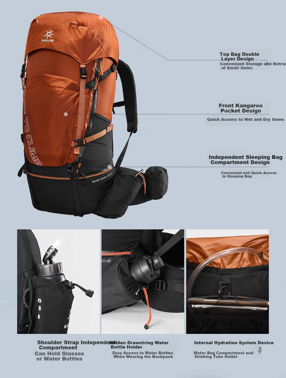 KAILAS Summit III 65+10L Backpack, Heavy-Duty Hiking And Mountaineering Bag, Professional Outdoor Travel Rucksack for Men And Wome 11