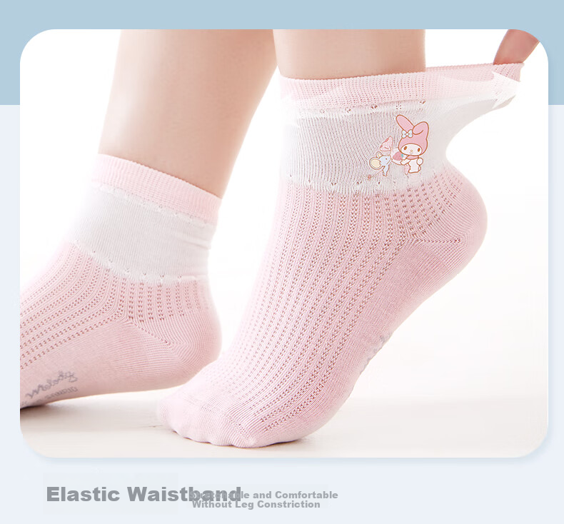 Hello Kitty Girls' Socks Spring And Summer Thin Mesh Socks Antibacterial Baby Children White Short Socks U4101 Matching Colors 16-18 5