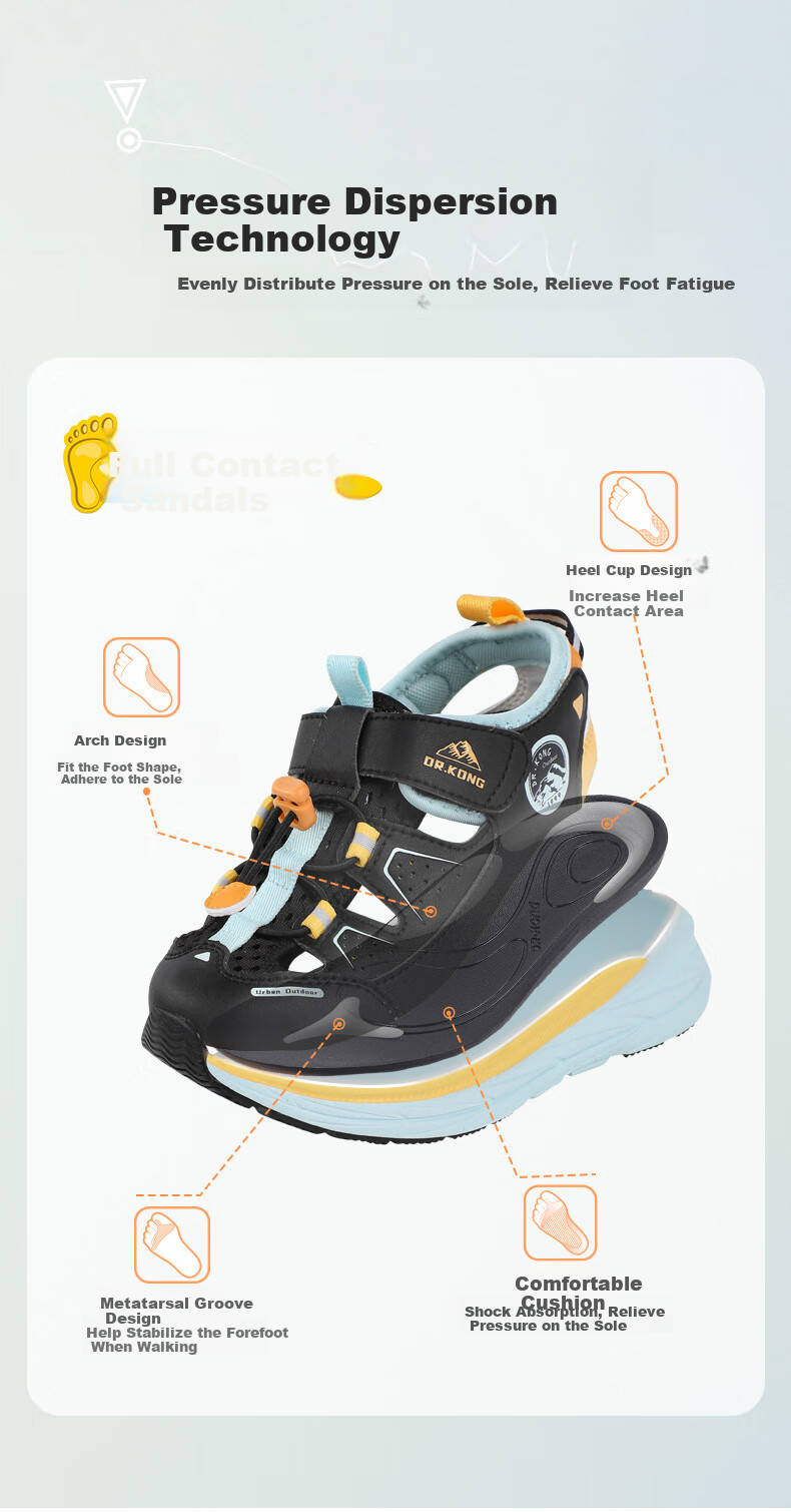 DR·KONG Full-Contact Sandals, Summer Casual Versatile Closed-Toe Sandals for Boys And Girls, 2S10A2023BM, Black, Size 32 9