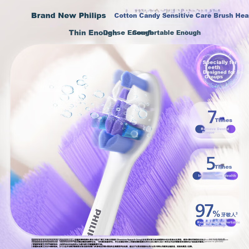 PHILIPS 2026 New Electric Toothbrush Heads S2 Deep Cleaning Sensitive Brush Heads Soft Bristles Official Original Compatible with Diamond 7/7pro Series Brush Handle, 3-Pack HX6053/93