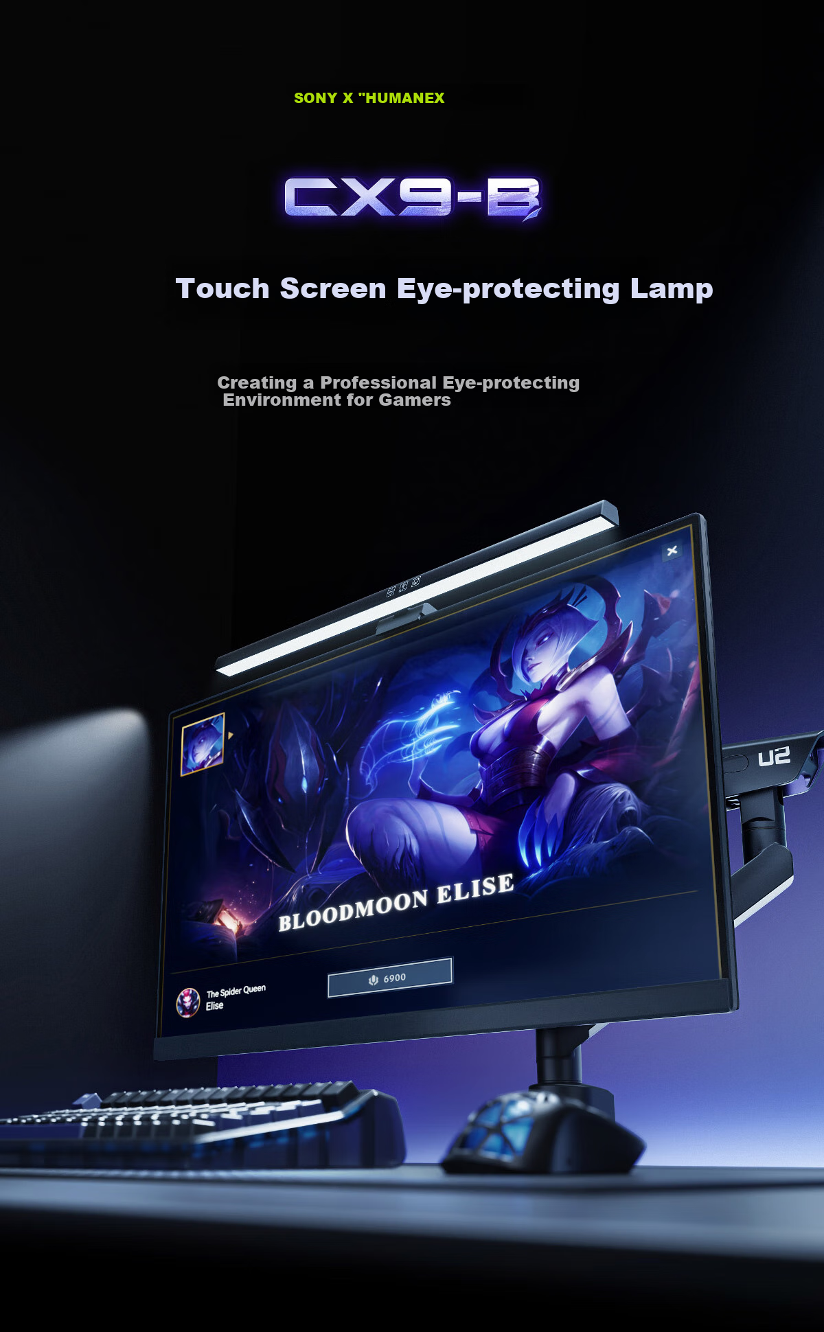HUMANEX Screen Hanging Lamp CX9-B, Computer Monitor Lamp, Display Reading Light, No Video Flash, Stepless Dimming, Memory Function, Three Color Temperatures 1