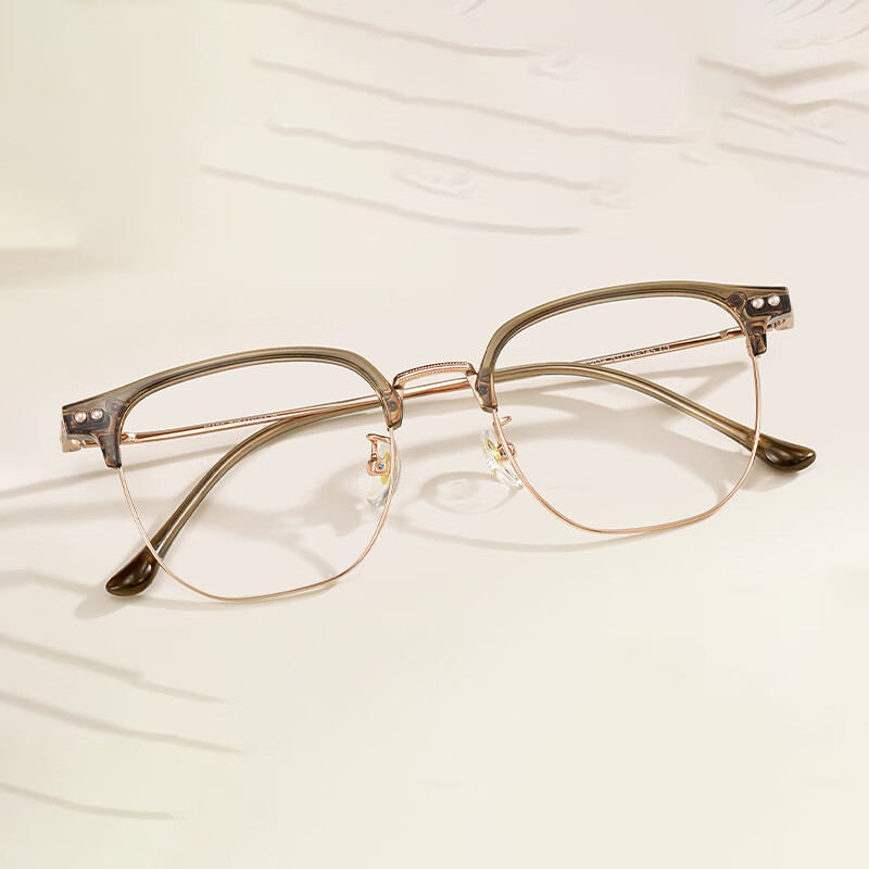 Cuntiandaofu Blue Light Blocking Glasses, Semi-Rimless Glasses, Ultra-Light Large Frame Glasses to Make Face Look Smaller, Plain Non-Prescription Glasses, Brightening Olive Gree