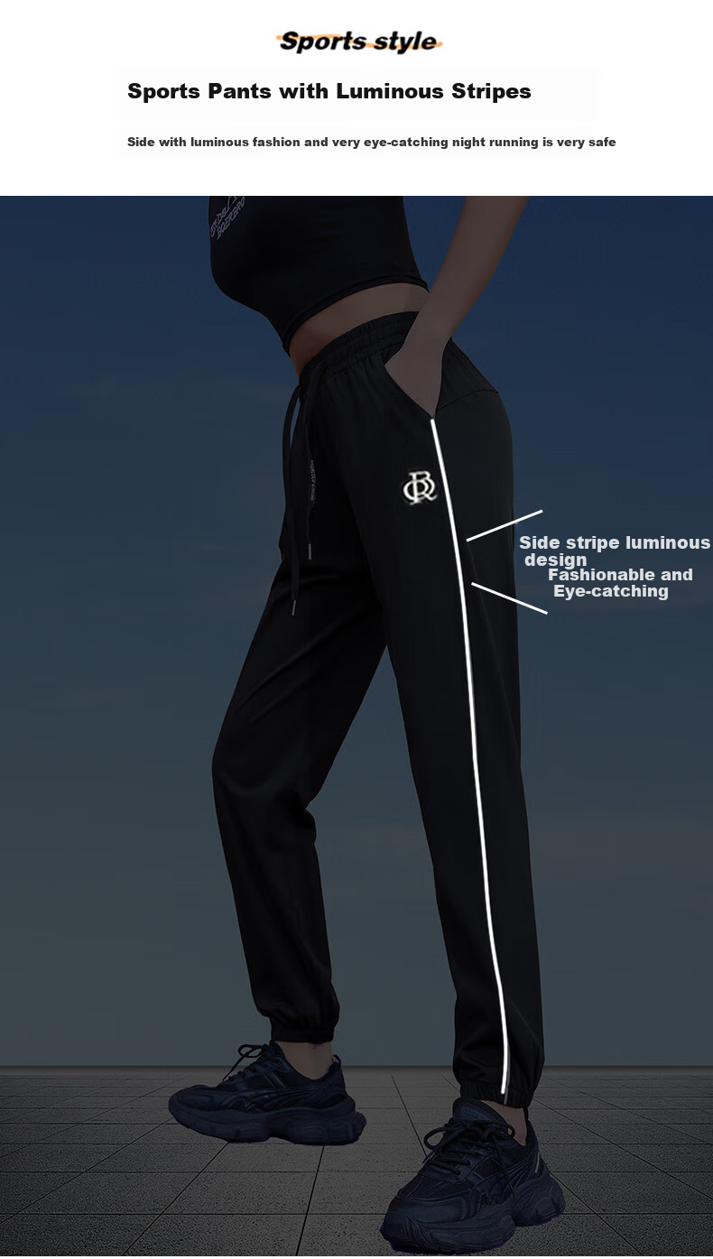 LangSha Ice Silk Quick-Dry Pants for Men And Women, Summer Breathable Cool-Feeling Sun Protection Trousers, Sports Running Fitness Reflective Striped Casual Pants 6
