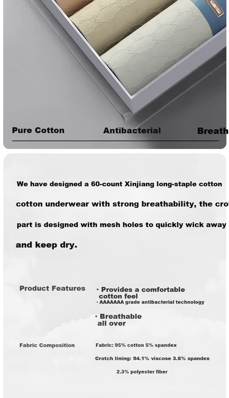 MiiOW Men's Underwear [2025 New Style], 7A Antibacterial Pure Cotton Seamless Breathable Youth Large Size Boxer Briefs 2