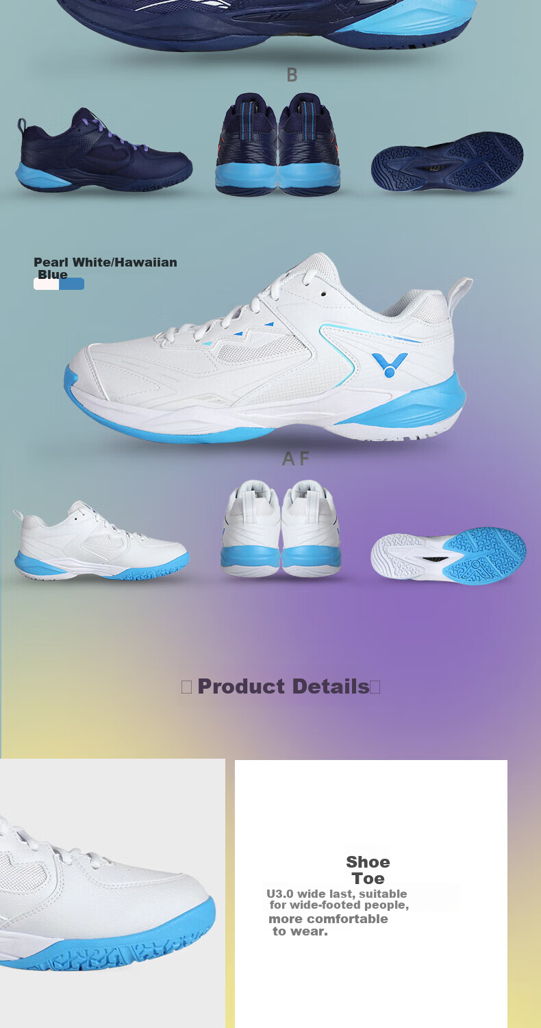 VICTOR Victor Badminton Shoes Shock Absorption Breathable Sports Shoes P9200NTD White/Feather Blue Size 43 4