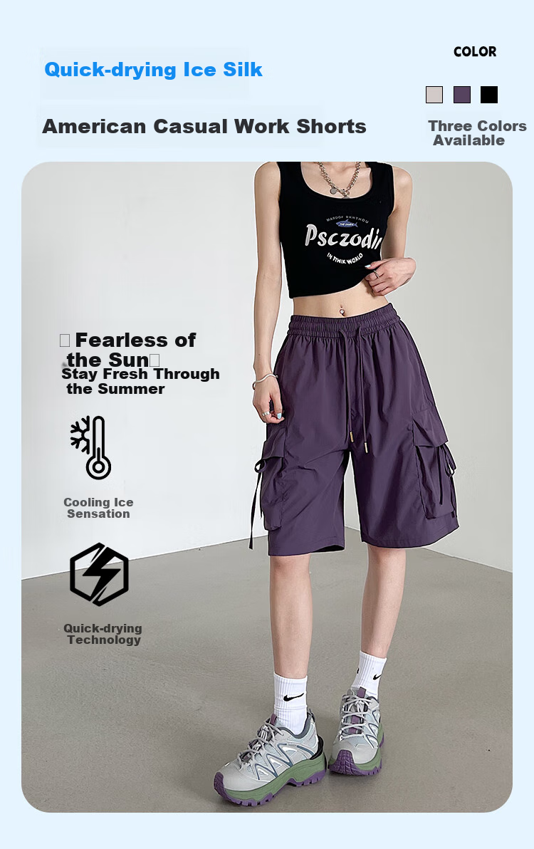 Ziyouxi Wide-Leg Cargo Shorts for Women, Summer 2026 New Style, High-Waist Quick-Dry, Petite Wide-Leg, Outdoor Sports Knee-Length Shorts 1