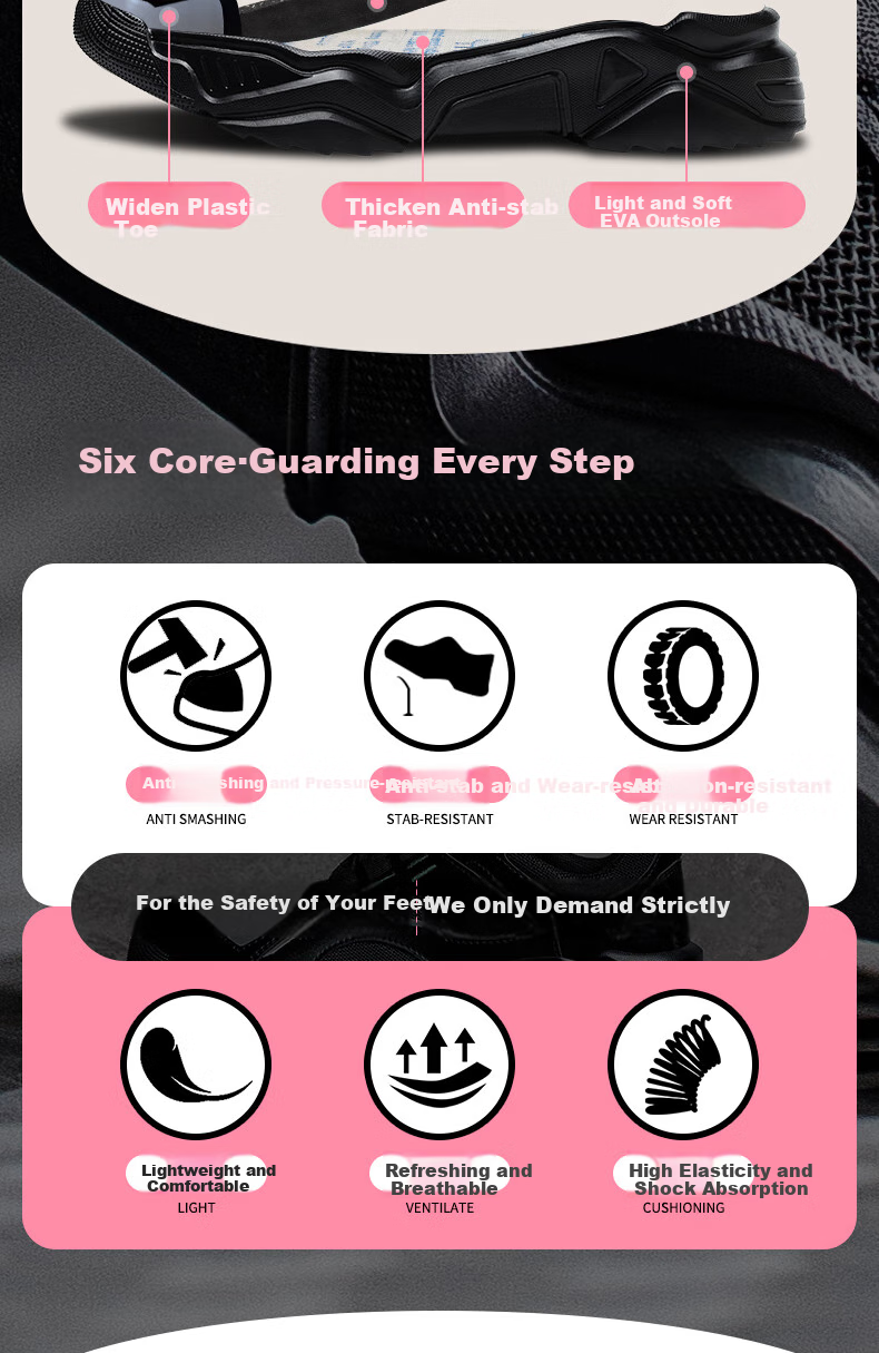 FUCHENG Women's Safety Shoes, Small Size, Lightweight, Breathable, Comfortable, Anti-Smashing, Anti-Puncture, Solid, Wear-Resistant, Safety Work Shoes 368 38 4