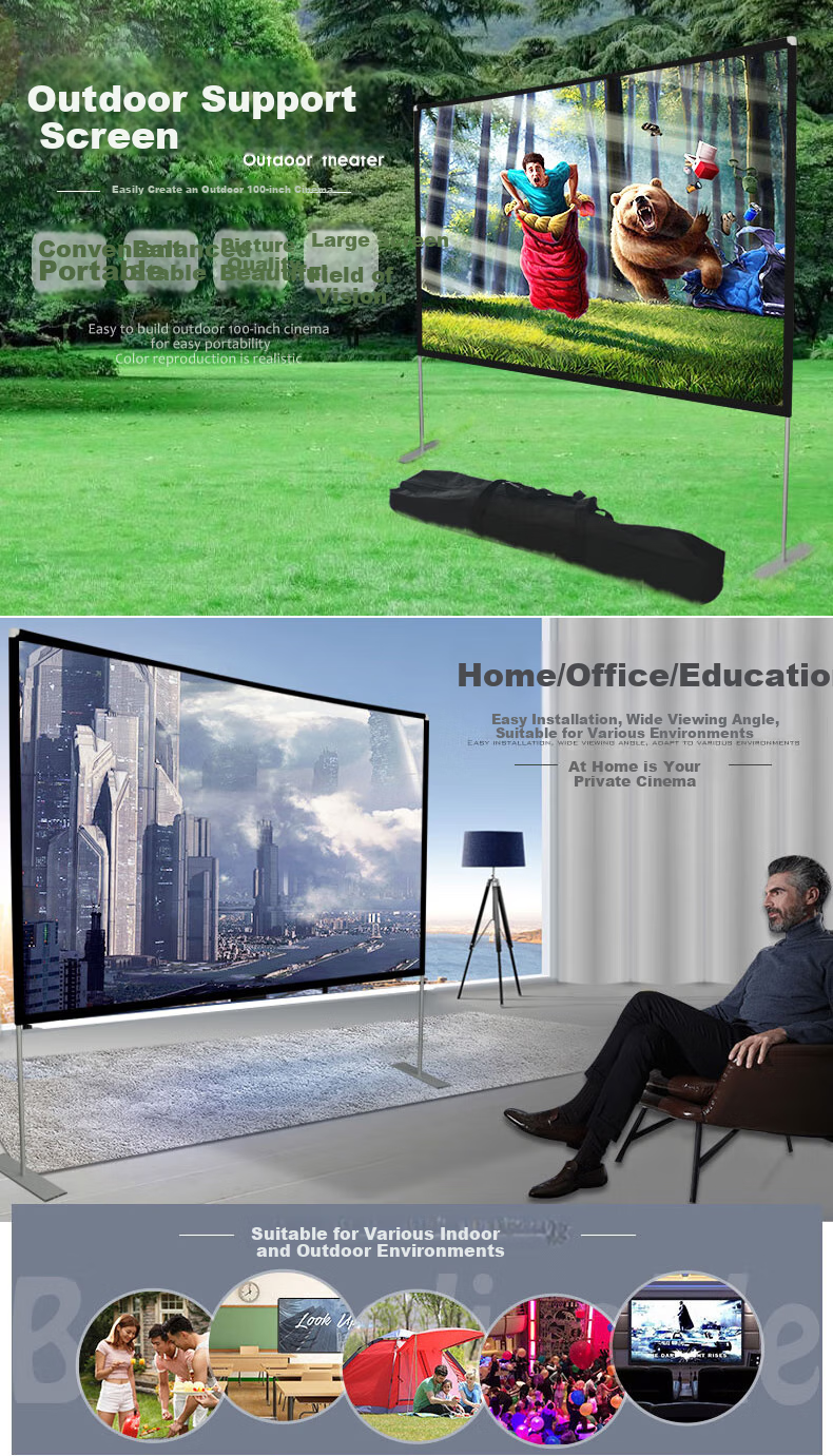 HONGYING Portable Projection Screen Outdoor Manual Stand Floor Projector Screen Support Pole Simple And Convenient Assembly Home Use Screen 60 Inches 1