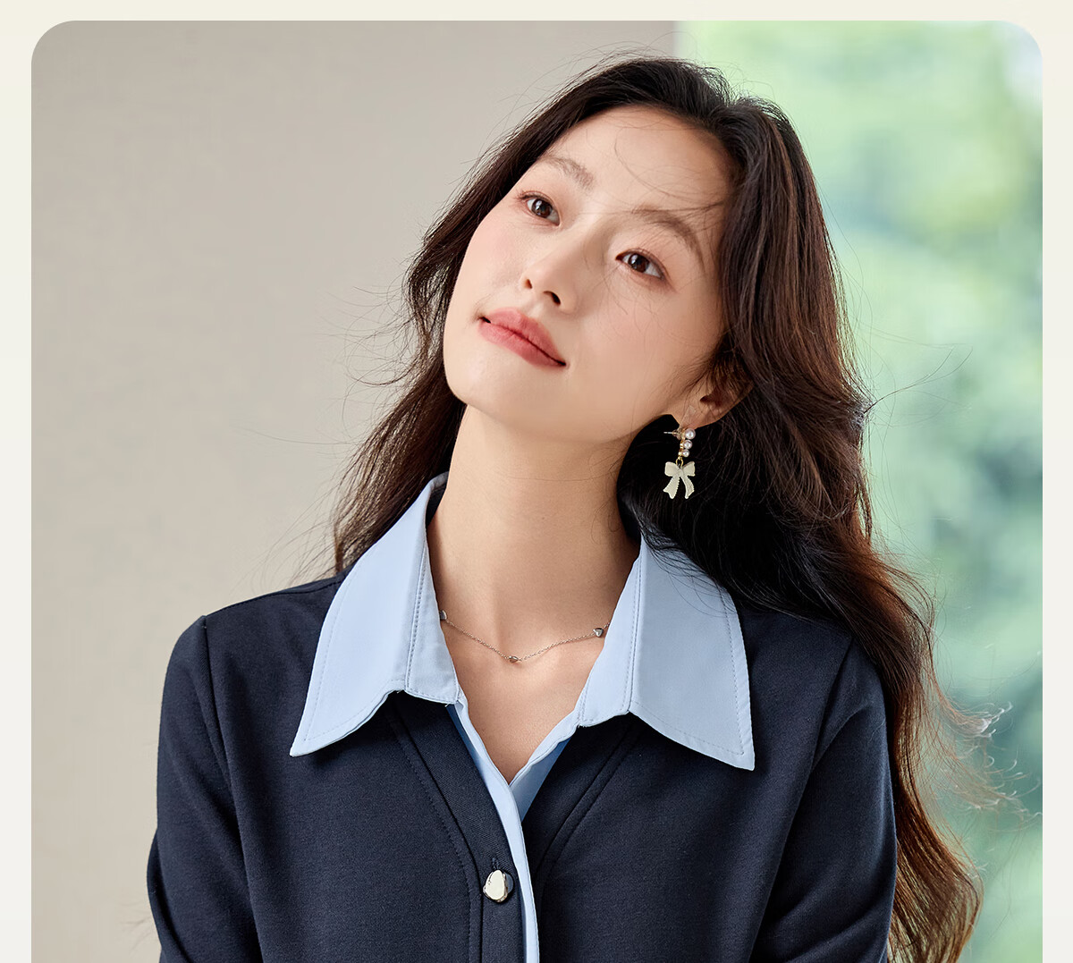 PinCai Women's Long Sleeve Shirt Color-Block Design Fake Two-Piece Layered Stylish Top P53S046 1