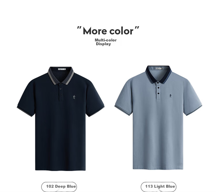 DANCING WOLVES [100% Pure Cotton] Summer Business Commute Breathable Men's Short-Sleeve Polo Shirt, 102 Navy Blue, Size 180 4