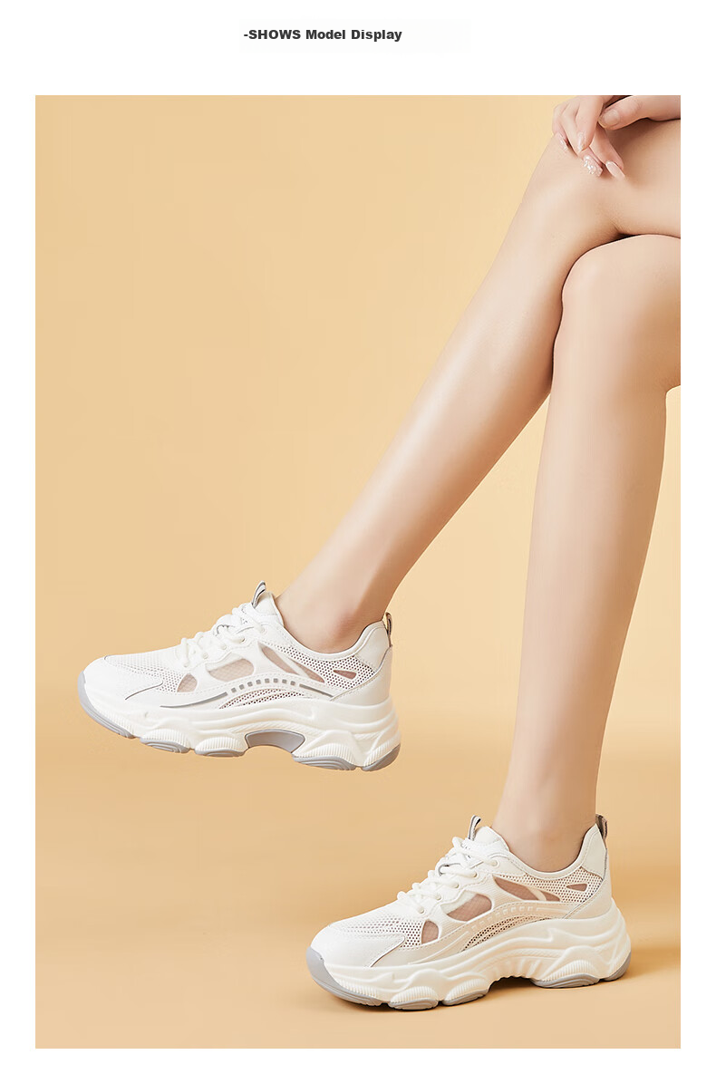 DAPHNE Women's Versatile Sports Casual Shoes with Breathable Mesh Upper, Lightweight Comfortable Thick-Soled Dad Sneakers, White And Silver, Size 42 6