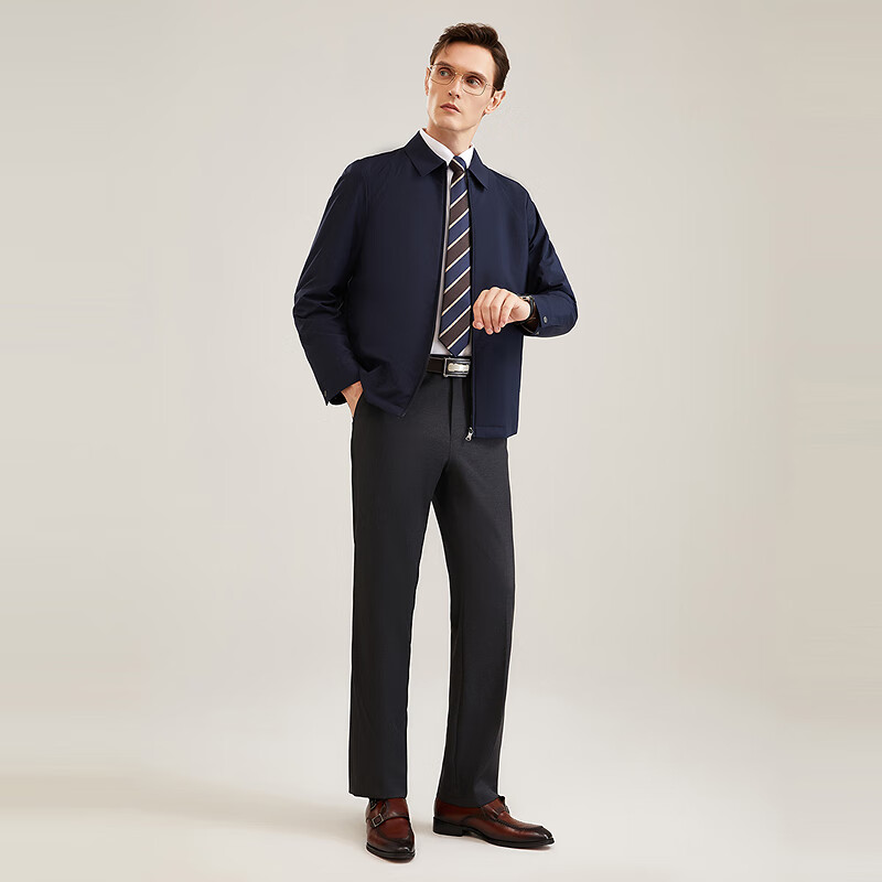 YOUNGOR [Detachable Inner Lining] Men's Executive Jacket, Autumn Business Short Lapel Cotton Jacket, 429974