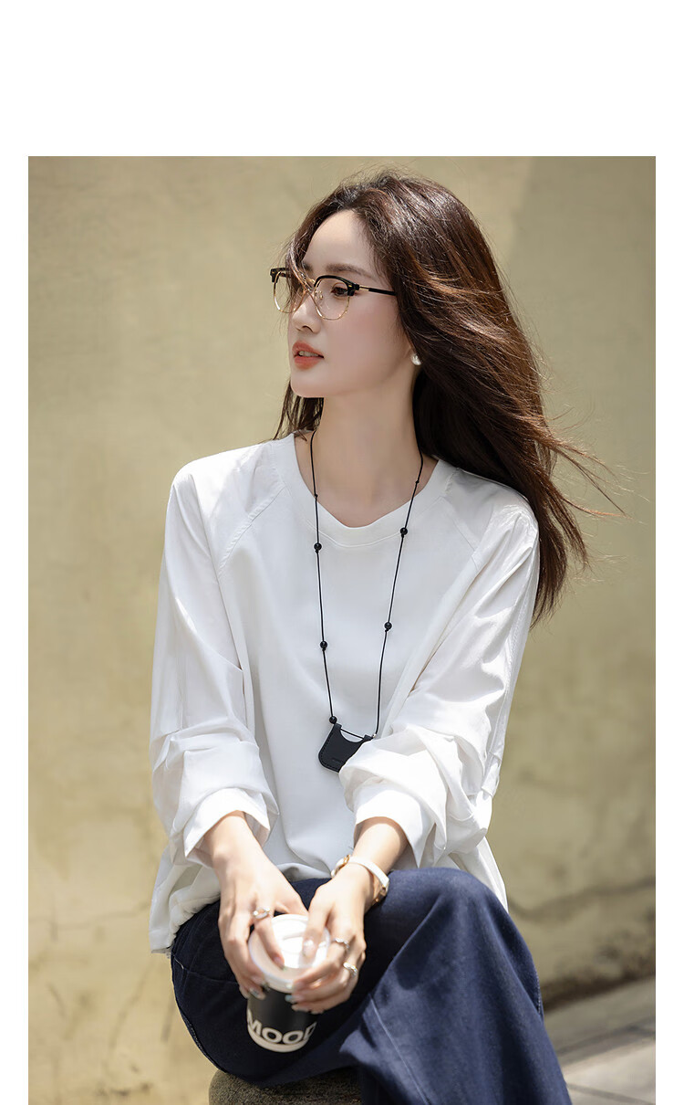 Dme 【Soft 280G Air Layer】Autumn Crew Neck Loose Fit Slightly Stretchy Pleated Drawstring Concealing Sweatshirt for Women 1