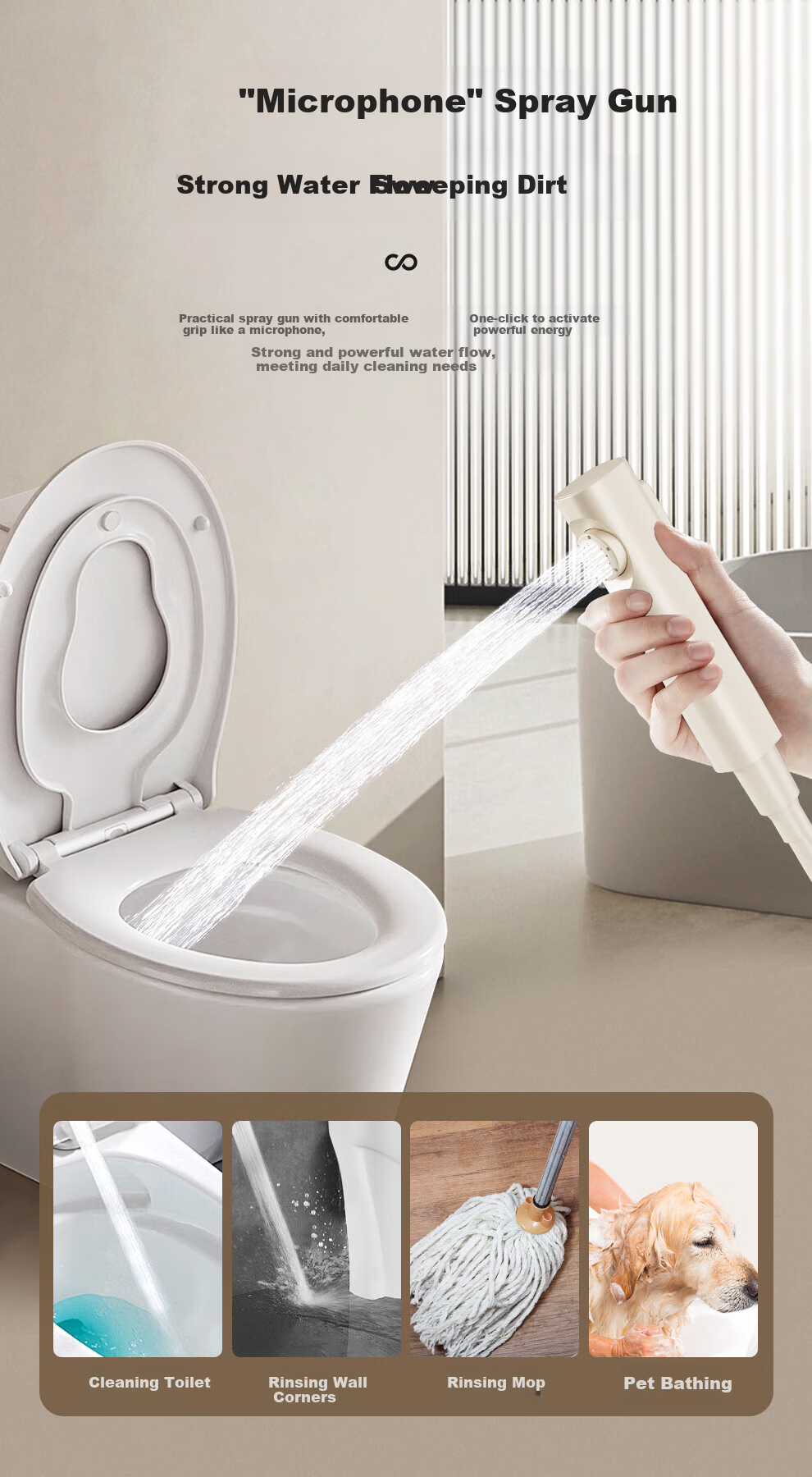 MICOE Shower Set, Cream White, Four-Function Pressurized Bathroom Shower, Piano Key Temperature Control Shower Head, Complete Set M5 10