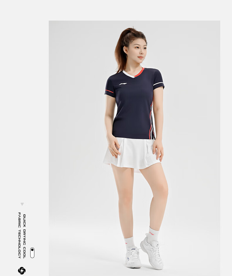 LI-NING Women's Summer Short Sleeve Badminton Competition Set Two-Piece Sports Team Uniform 6