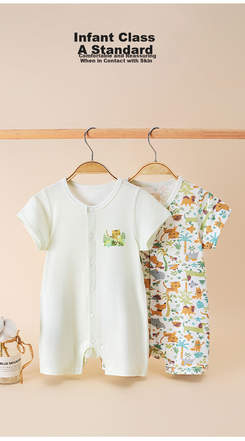 Gb Baby Short-Sleeve Bodysuit, Infant Summer Class A Pure Cotton Romper Air Conditioning Suit, 5A Antibacterial Onesie 2-Piece Set 3