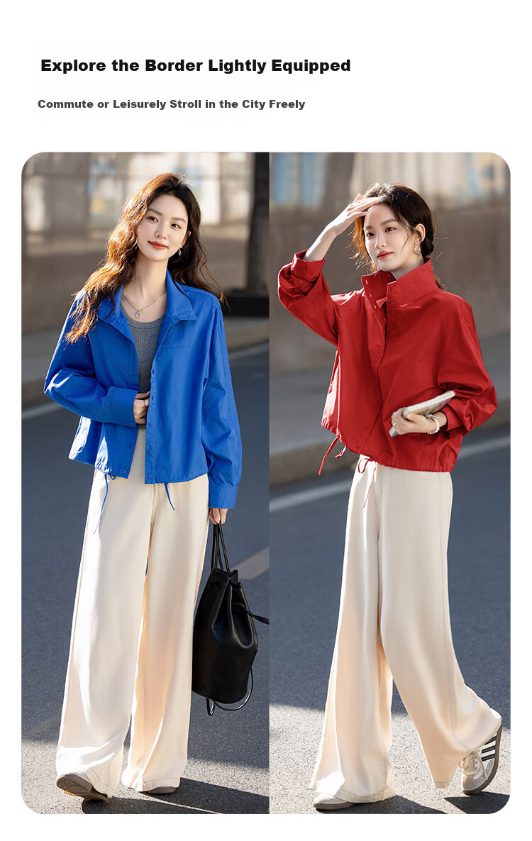 Dme [Yunduo Cotton] Spring And Autumn Lightweight Outdoor Zero Pressure Stand Collar Button-Up Concealing Short Jacket for Petite Wome 7