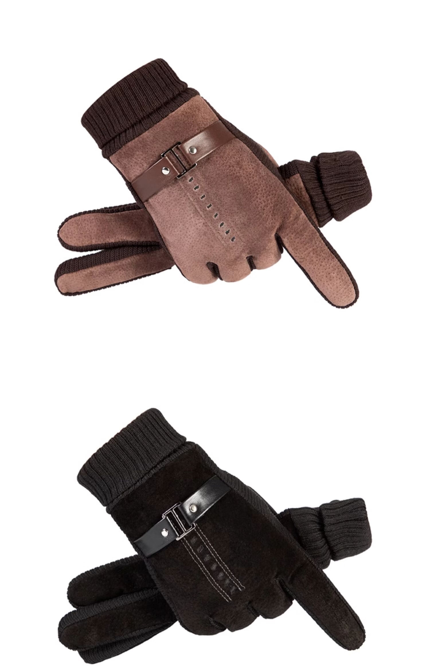 Jian Cai Genuine Leather Men's Gloves Autumn Winter Warm Windproof Fleece Thickened Cold-Resistant Outdoor Riding Electric Motorcycle Cotton Gloves 4