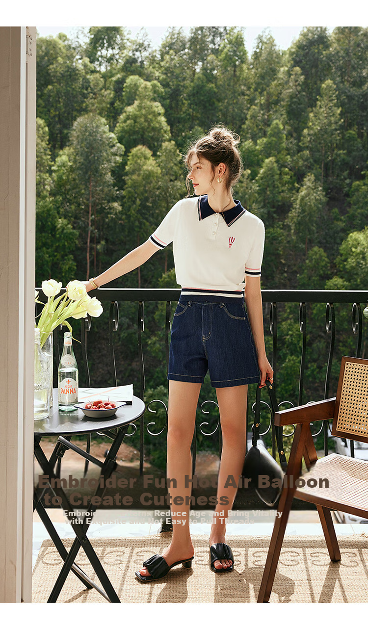 Olrain French Polo Collar Short-Sleeve Knit Top, Summer Women's Loose-Fit Academic Style Blouse, Off-White, XL 13