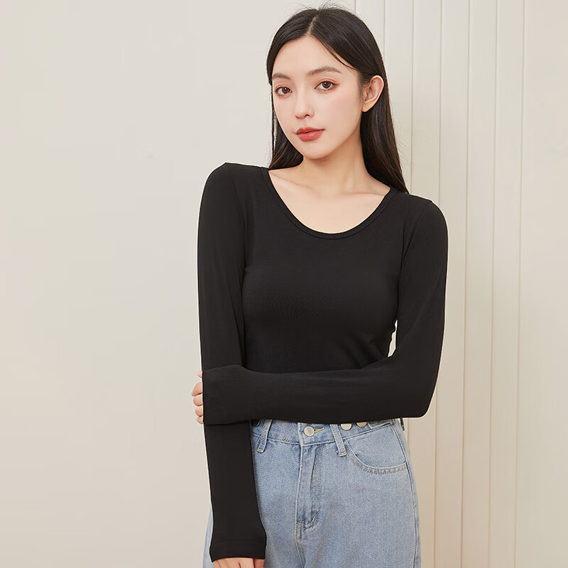 Langsha Women's Cotton Thin Slim Fit Versatile Stylish Long Sleeve Seamless Cotton Sweater Autumn Winter New Base Shirt 7