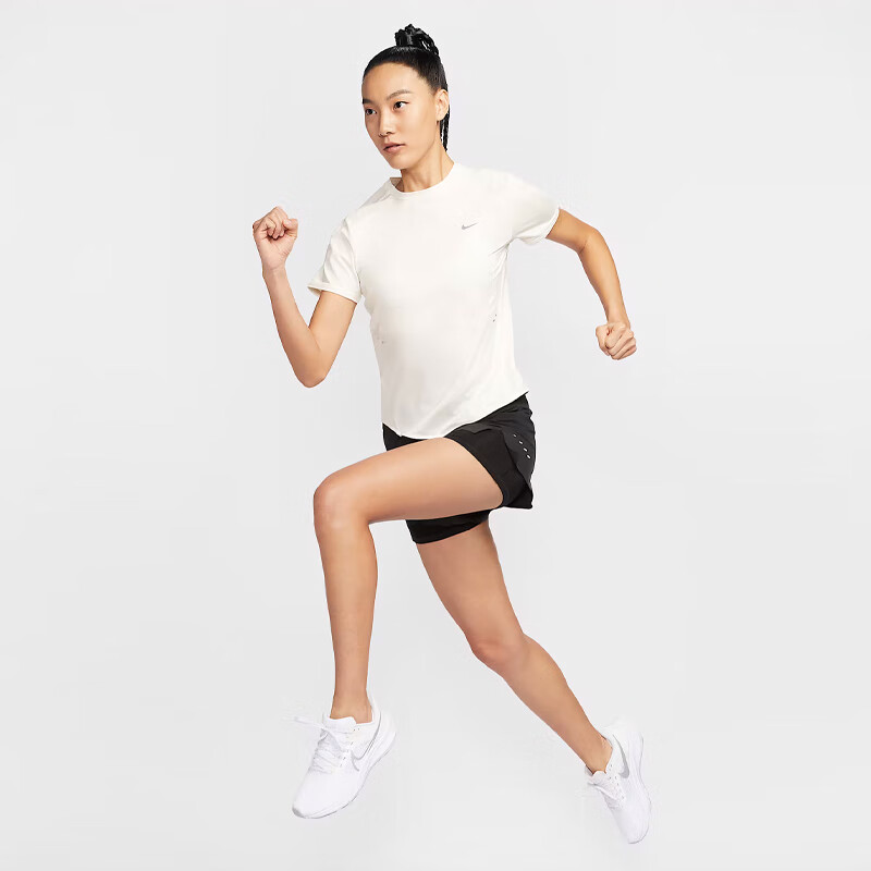 NIKE Women's Short-Sleeve T-Shirt, Knitted Collarless, Sporty Casual, Simple Versatile HM9699-133 White S 5
