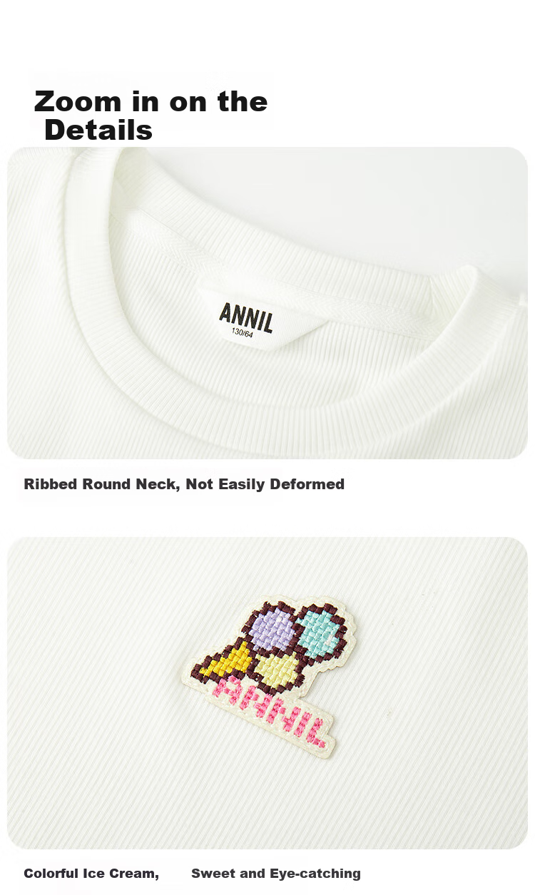 Annil Girls' Round Neck Short-Sleeve T-Shirt, 2025 Summer New Casual Elastic Slim-Fit Cute Fashionable Stretchy Top 13