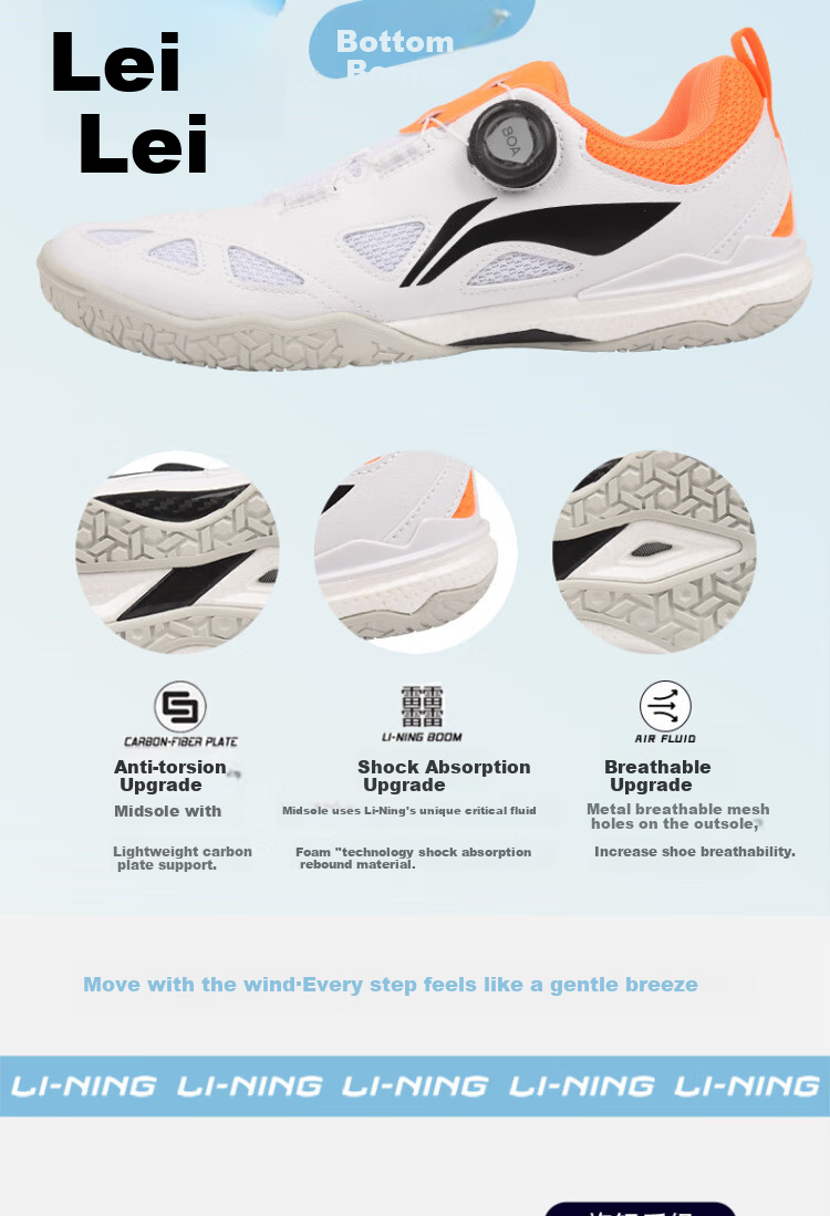 Li-Ning Table Tennis Shoes, Men's Sports Shoes MAGE ESS, Specialized for Table Tennis, Breathable And Non-Slip, White And Orange, Size 44 4