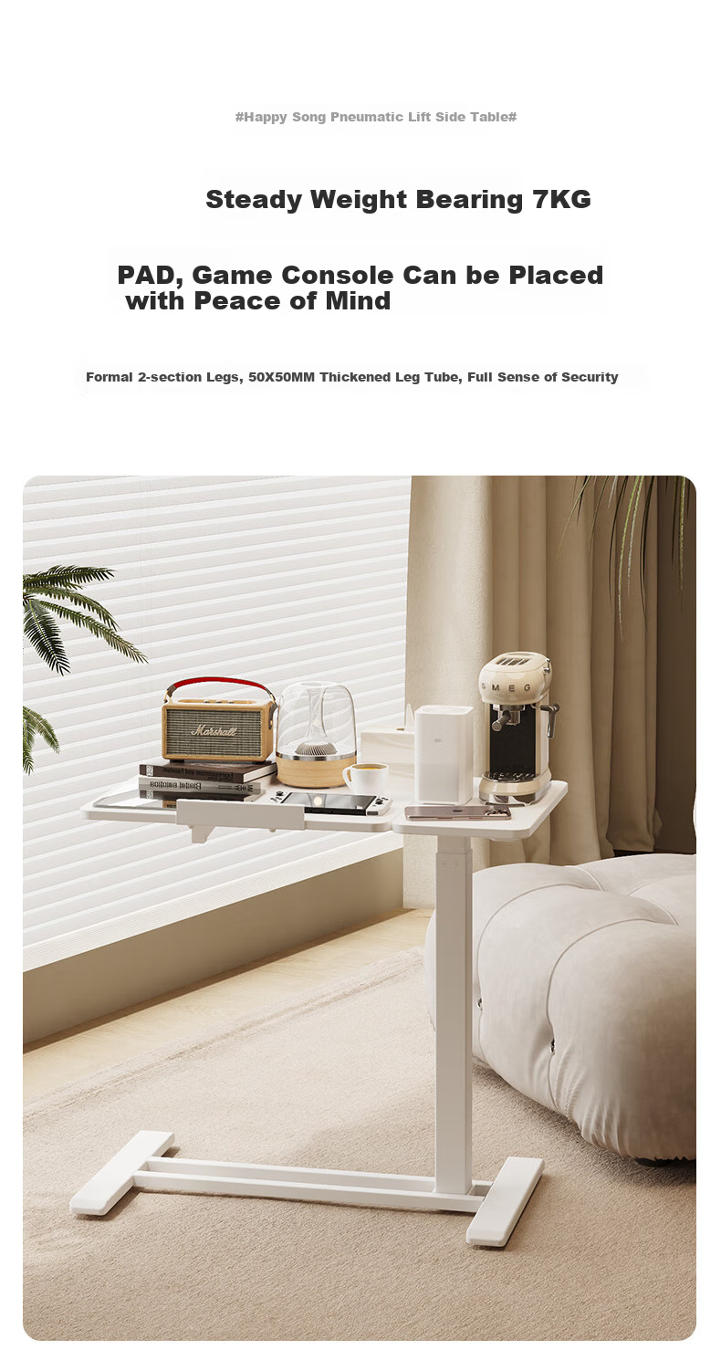 Loctek Mobile Bedside Table, Adjustable Height Desk, Computer Desk, Dorm And Home Lazy Table, Small Table T04-Plus White 21