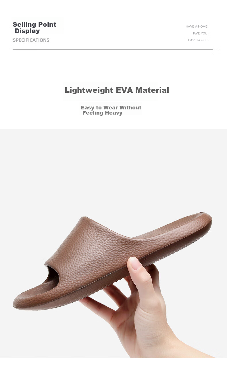 GUOLUOFEI Thick-Soled Slip-On Sandals for Men And Women, Summer Bathroom Shower Non-Slip Indoor Slippers, Light Brown, Size 44-45 5