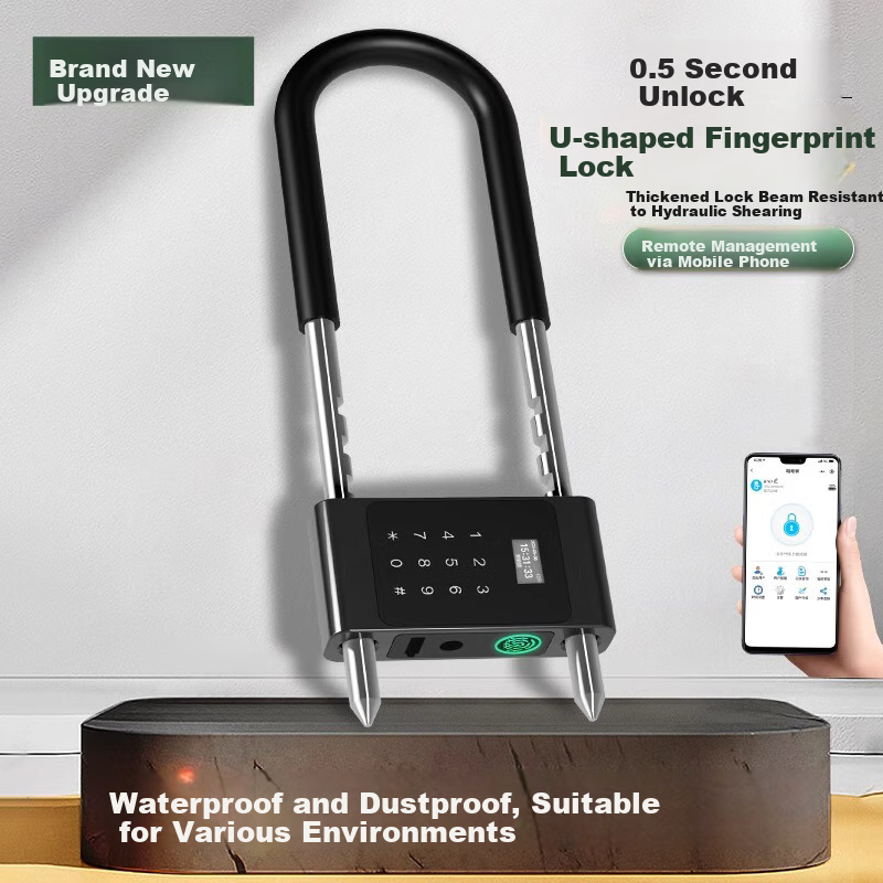 Chugong Fingerprint U-Shaped Lock, Office Glass Door, Shop Entrance, Smart Electronic Padlock, U-Shaped Lock, Password Lock 4