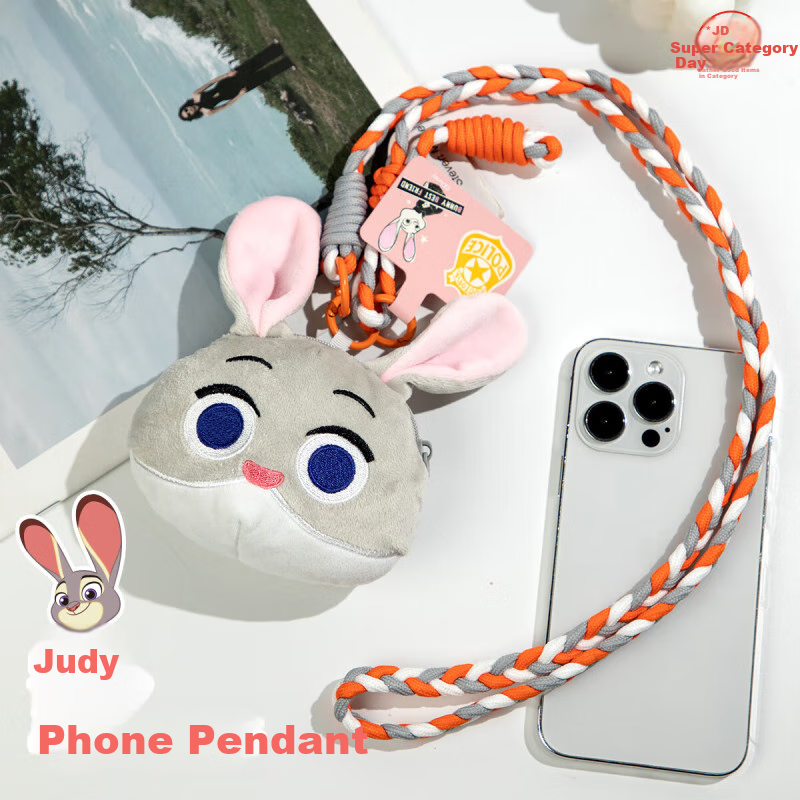Disney Judy Phone Lanyard, Mini Cartoon Plush Earphone Strap, Crossbody Phone Bag