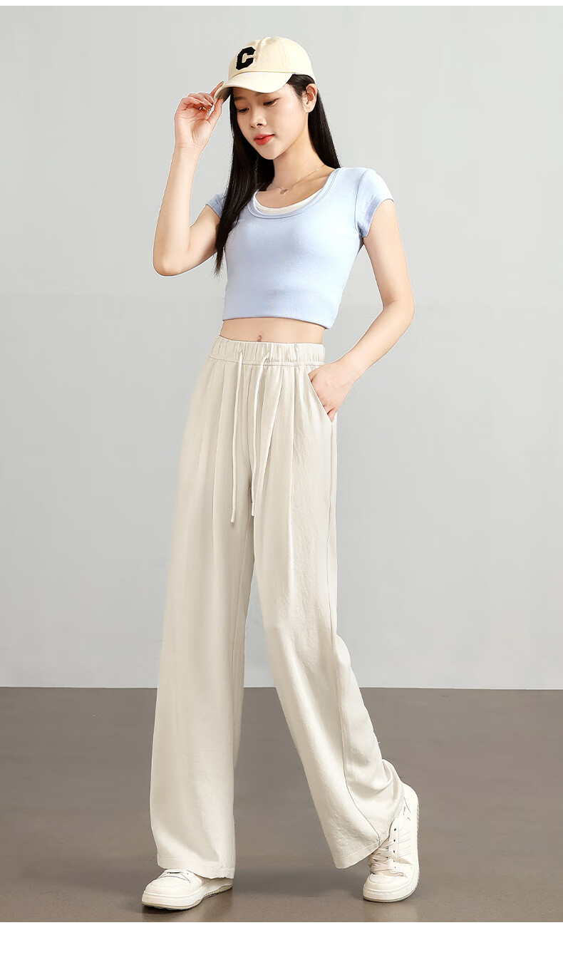XUEXIMAN Ice Silk Wide-Leg Pants, Lightweight Women's Style, New Summer 2025 Trousers, Breathable Draping Straight-Leg Casual Pants, Cool High-Waist Pants 16