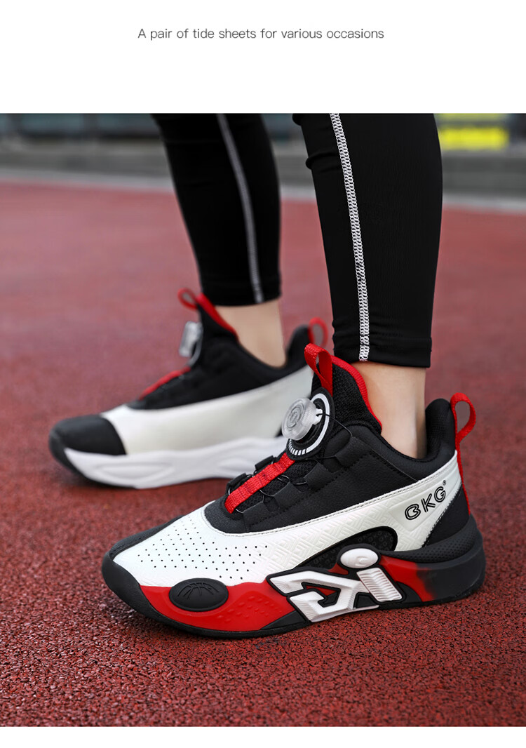 BKG Kids Basketball Shoes Boys Non-Slip Sports Youth Leather Cushioning Sneakers ZYC25568 Black White Size 32 16