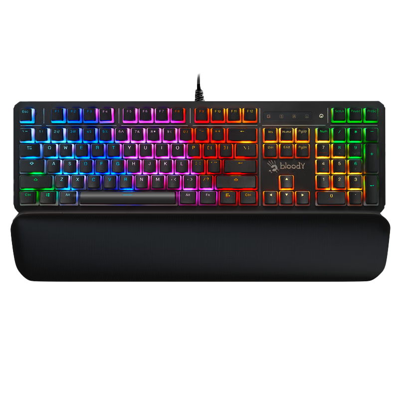 A4TECH B975P, 104-Key Mechanical Keyboard, Wired Mechanical Gaming Keyboard with PBT Keycaps And Blue Switches, Blood Hand Phantom Edition, Blue Switch, Gun Sound Version in Black, Wired