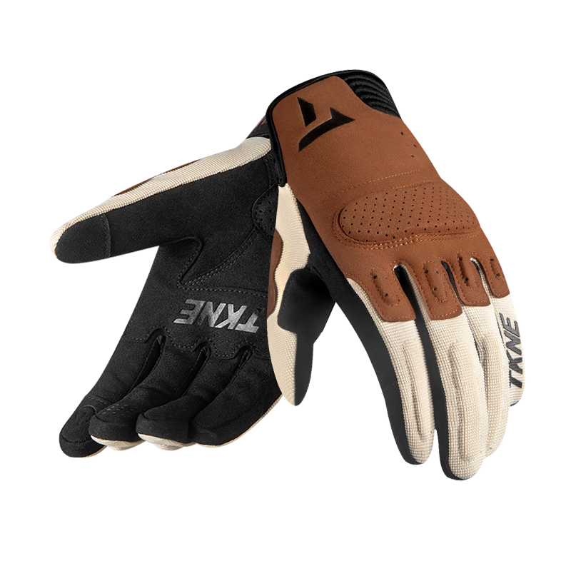 TKNE Summer Motorcycle Gloves, Thin, Anti-Fall, Breathable, Retro, All-Season Protective Riding Gear, Knight Equipment, Brown, XL