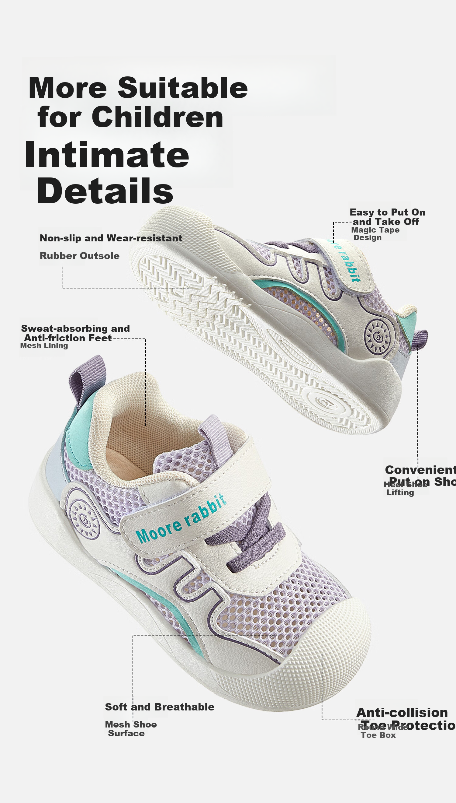 Moertu Children's Shoes, All-Season New Functional Shoes, Soft-Soled Walking Shoes for Boys And Girls, Breathable Mesh Shoes, Anti-Kick Shoes 6