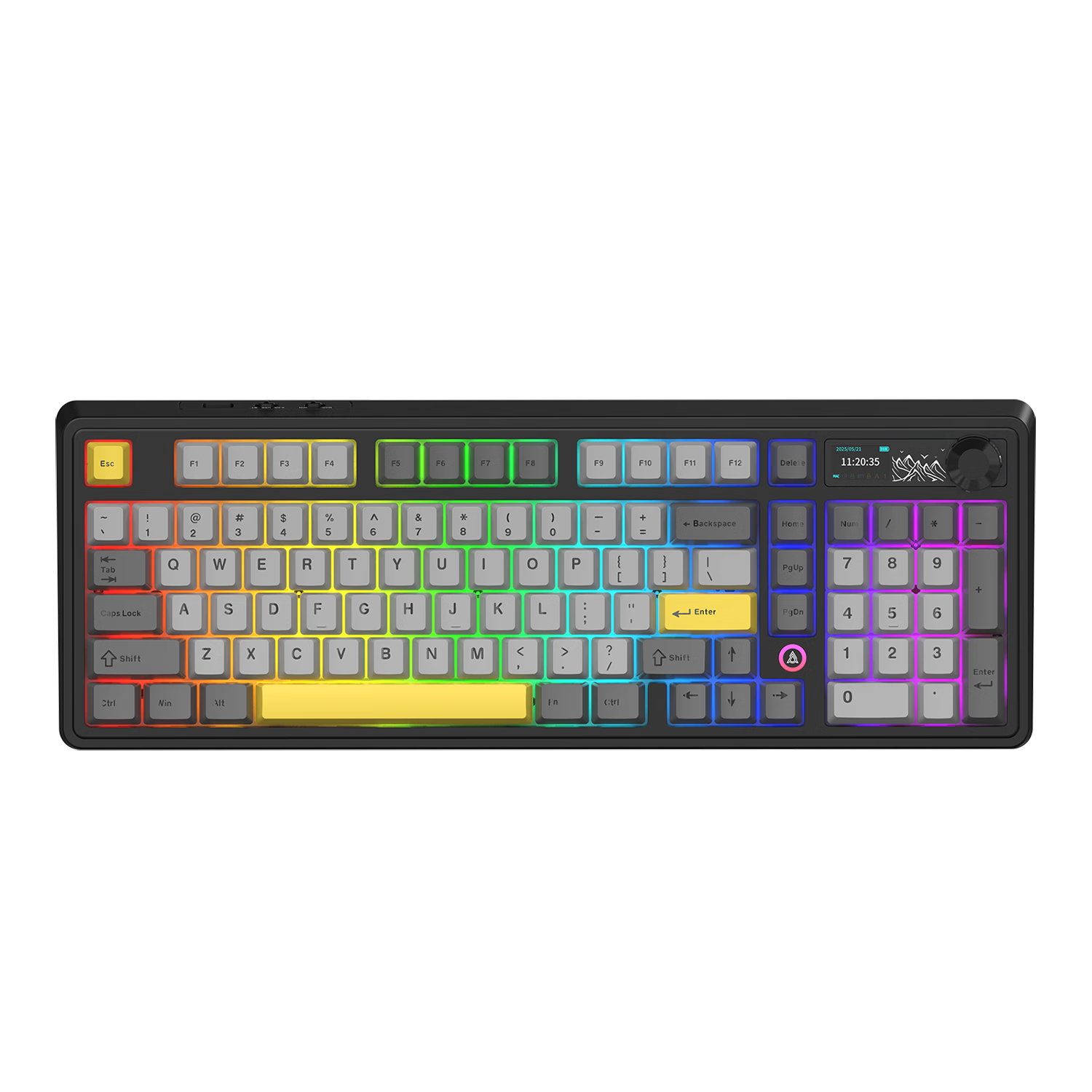 AJAZZ AK980V2 Tri-Mode Wireless Mechanical Keyboard 10,000mAh Battery Gasket Design Hot-Swappable 97 Keys 2U Rotary Knob TFT Color Screen RGB Original Black Gray Yellow Melared Switches