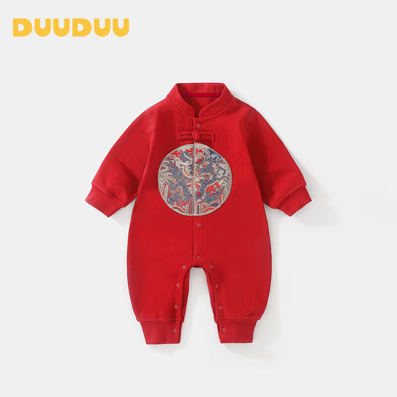 DUUDUU Baby Romper Traditional Chinese New Year Outfit Infant One-piece Red 90cm