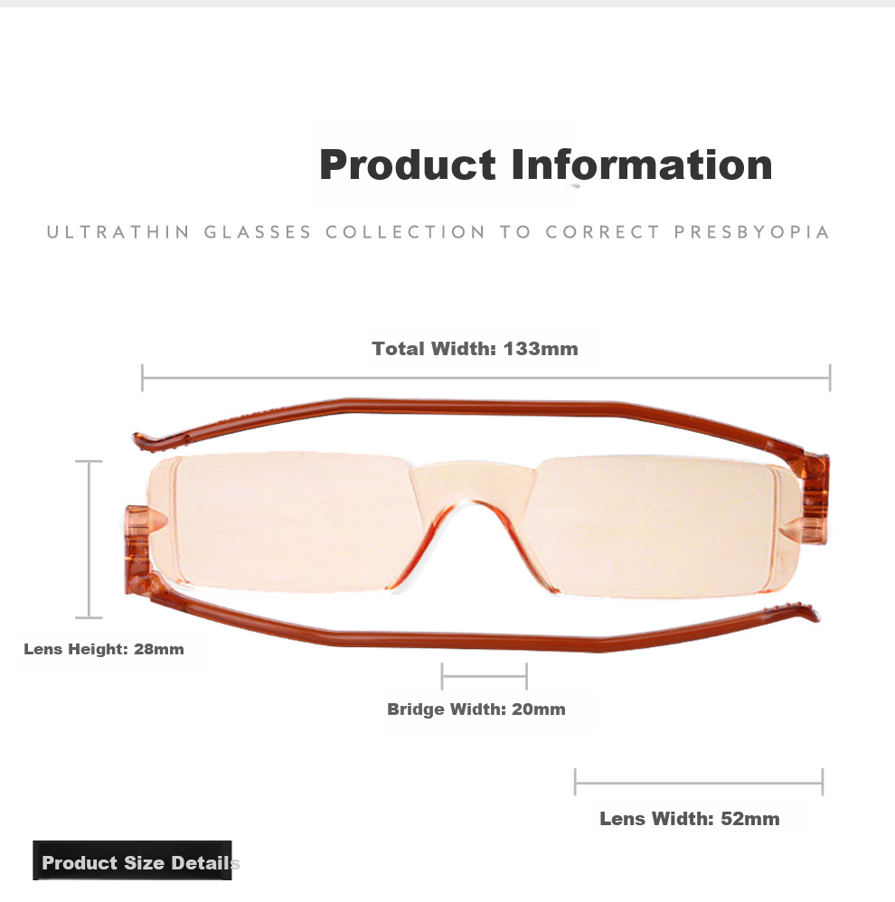 NANNINI Reading Glasses, Anti-Blue Light, Frameless, Portable, Foldable CP1-1151, Amber Color, 200 Degrees (Recommended for Ages 55-59) 6