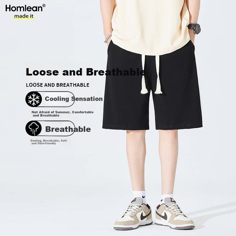 Homlean American-Style Trendy Basketball Shorts for Men, Summer West Coast Casual Comfortable Breathable Knee-Length Shorts LS33 Black M