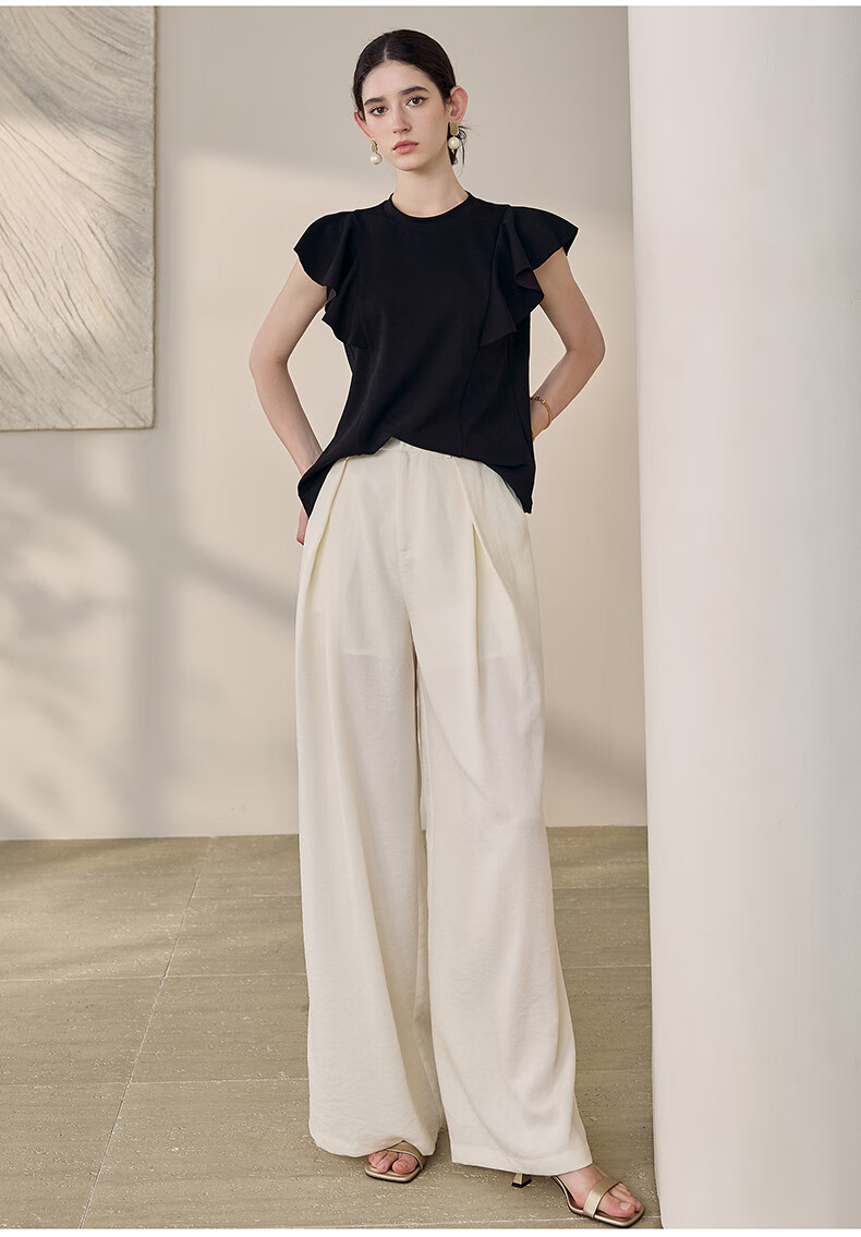 ROEYSHOUSE Women's Summer High-Waist Linen Casual Wide-Leg Pants 12289 Off-White 2XL 17