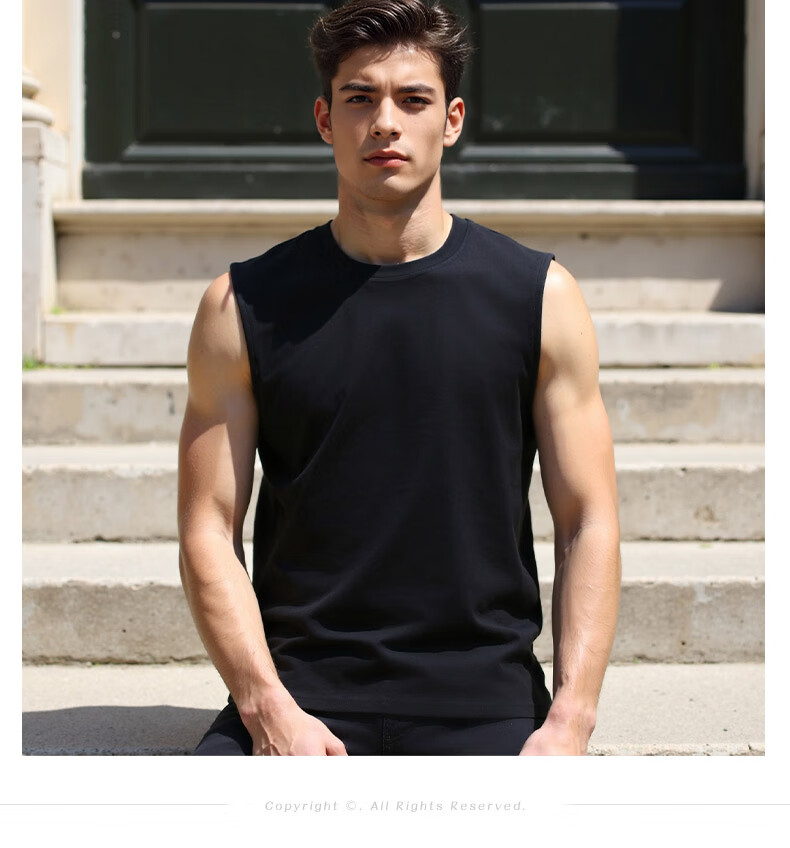 ROMON 100% Cotton Men's Vest Summer Thin Comfortable Breathable Casual Loose Sleeveless T-Shirt Tank Top 14